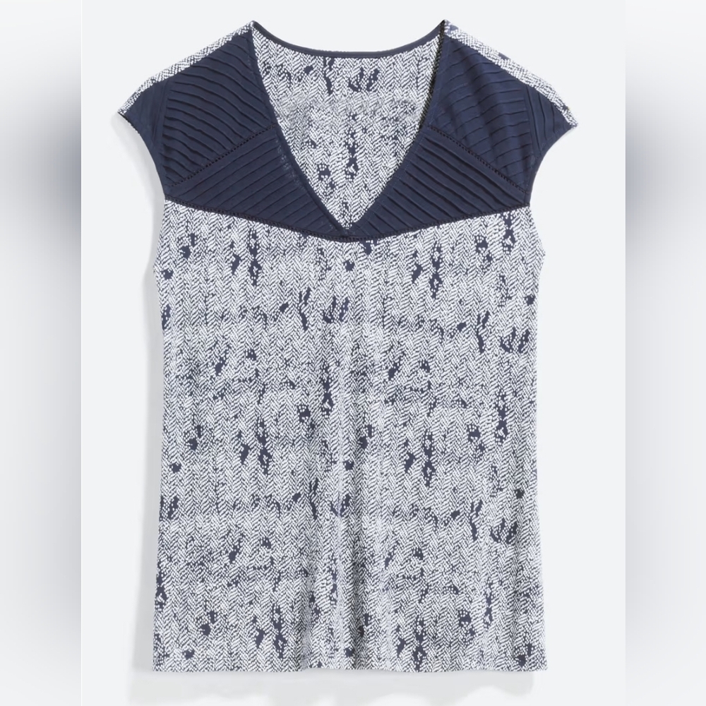 Daniel Rainn Blue Enella Woven Pleated Cap Sleeve Knit Top